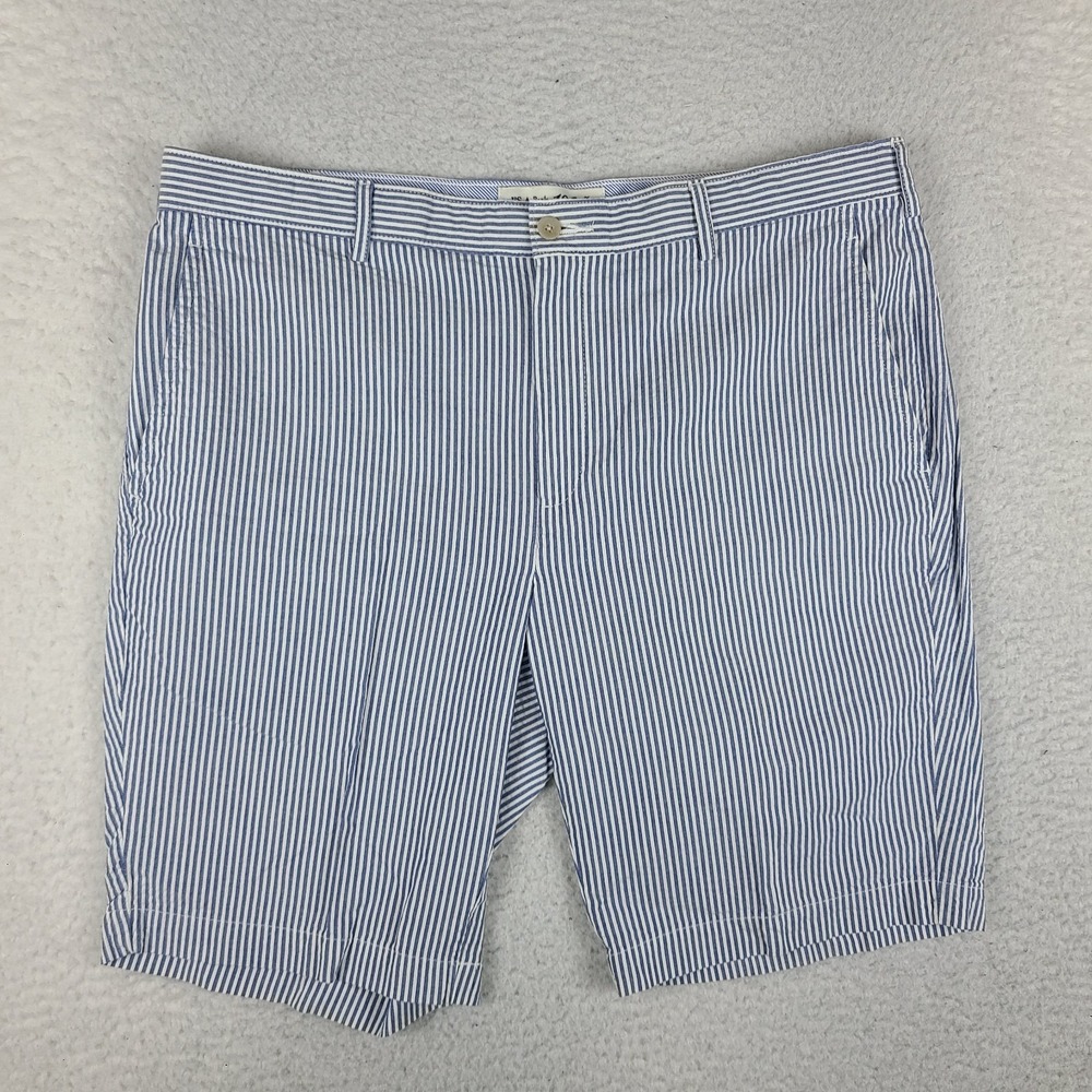 Jos A Bank 1905 Shorts Mens 36 Blue Striped 9" Inseam Chino Preppy Cotton